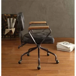 Bowery Hill Leather Swivel Office Chair In Vintage Black -CYMAX Sales 1865914 3 L 1