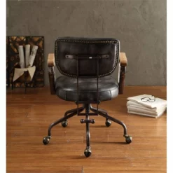 Bowery Hill Leather Swivel Office Chair In Vintage Black -CYMAX Sales 1865914 4 L 1