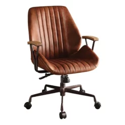 Bowery Hill Leather Adjustable And Swivel Office Chair In Cocoa