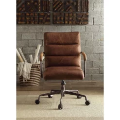 Bowery Hill Leather Swivel Office Chair With Armrests In Retro Brown -CYMAX Sales 1865917 7 L