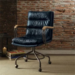 Bowery Hill Leather Swivel Office Chair In Vintage Blue -CYMAX Sales 1865920 1 L