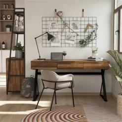 Furniture Of America Riley Wood 3-Drawer Writing Desk With USB In Oak And Black -CYMAX Sales 1866974 7 L