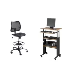 2 Piece Set Black Extendable Height Computer Desk And Drafting Chair -CYMAX Sales 1876114 6 L
