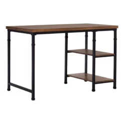 Riverbay Furniture Transitional Wood Desk With 2 Shelves In Brown Stained/Black