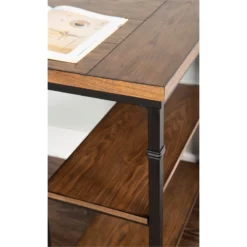 Riverbay Furniture Transitional Wood Desk With 2 Shelves In Brown Stained/Black -CYMAX Sales 1877920 11 L