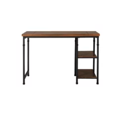 Riverbay Furniture Transitional Wood Desk With 2 Shelves In Brown Stained/Black -CYMAX Sales 1877920 4 L