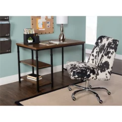 Riverbay Furniture Transitional Wood Desk With 2 Shelves In Brown Stained/Black -CYMAX Sales 1877920 9 L