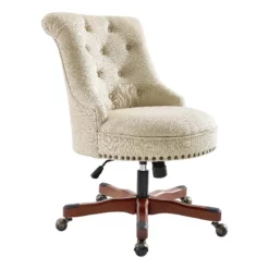 Riverbay Furniture Transitional Fabric/Wood Office Chair In Beige/Cherry
