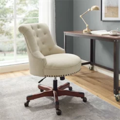 Riverbay Furniture Transitional Fabric/Wood Office Chair In Beige/Cherry -CYMAX Sales 1886004 1886020 L