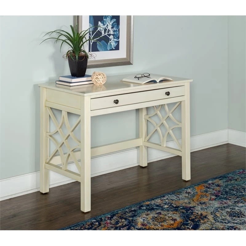 Riverbay Furniture Transitional Pine/MDF Wood Writing Desk In Antique White 14 Riverbay Furniture Transitional Pine/MDF Wood Writing Desk In Antique White - Image 12