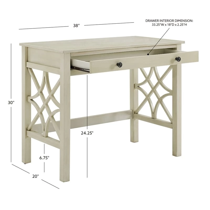 Riverbay Furniture Transitional Pine/MDF Wood Writing Desk In Antique White 16 Riverbay Furniture Transitional Pine/MDF Wood Writing Desk In Antique White - Image 14