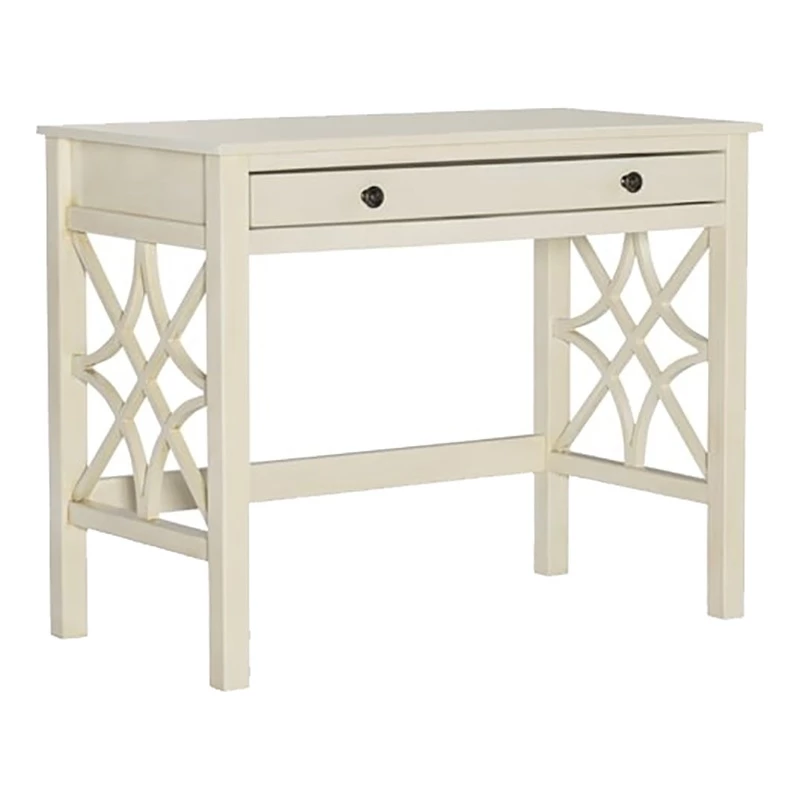 Riverbay Furniture Transitional Pine/MDF Wood Writing Desk In Antique White 3 Riverbay Furniture Transitional Pine/MDF Wood Writing Desk In Antique White