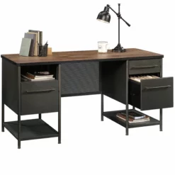 Sauder Boulevard Cafe Executive Desk In Black And Vintage Oak -CYMAX Sales 1890581 12 L