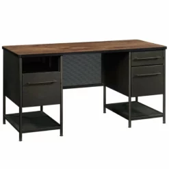 Sauder Boulevard Cafe Executive Desk In Black And Vintage Oak