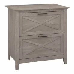 Bush Furniture Key West 2 Piece 54" Single Pedestal Desk And File Cabinet Set In Washed Gray -CYMAX Sales 1890707 2 L