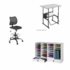 3 Piece Student Desk And File Organizer In Grey And Chair In Black