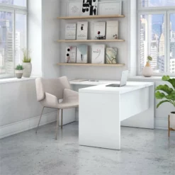 Bush Business Furniture Echo 2 Piece L Shaped Desk And 5 Shelf Bookcase Set In Pure White 13 Bush Business Furniture Echo 2 Piece L Shaped Desk And 5 Shelf Bookcase Set In Pure White -CYMAX Sales 1902557 4 L