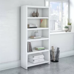Bush Business Furniture Echo 2 Piece L Shaped Desk And 5 Shelf Bookcase Set In Pure White 15 Bush Business Furniture Echo 2 Piece L Shaped Desk And 5 Shelf Bookcase Set In Pure White -CYMAX Sales 1902557 6 L