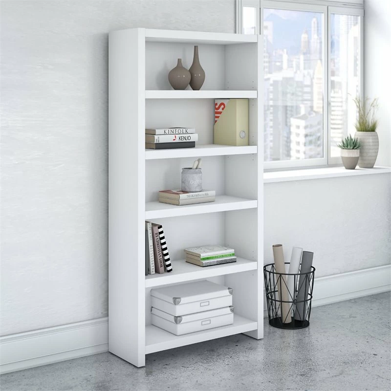 Bush Business Furniture Echo 2 Piece L Shaped Desk And 5 Shelf Bookcase Set In Pure White 9 Bush Business Furniture Echo 2 Piece L Shaped Desk And 5 Shelf Bookcase Set In Pure White - Image 7