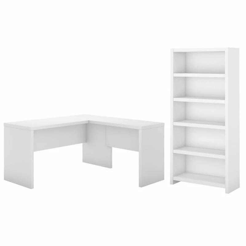 Bush Business Furniture Echo 2 Piece L Shaped Desk And 5 Shelf Bookcase Set In Pure White 3 Bush Business Furniture Echo 2 Piece L Shaped Desk And 5 Shelf Bookcase Set In Pure White
