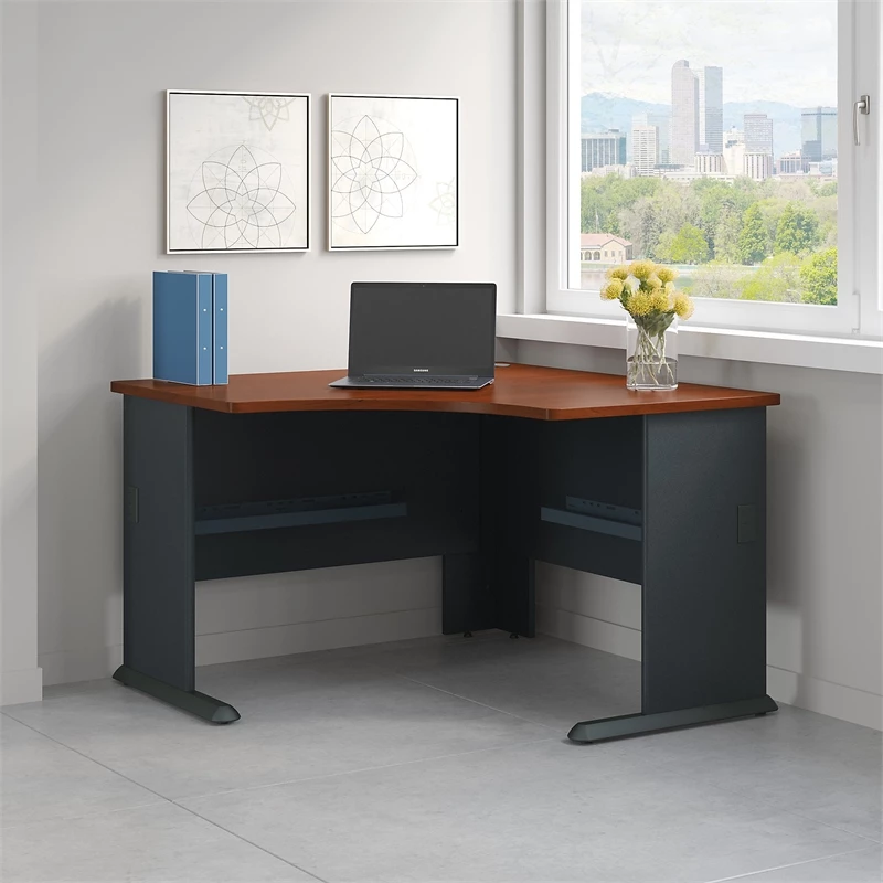 Bush Business Furniture Series 2 Piece Corner Desk And Shelf Bookcase Set In Hansen Cherry 13 Bush Business Furniture Series 2 Piece Corner Desk And Shelf Bookcase Set In Hansen Cherry - Image 11