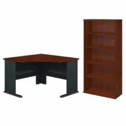 Bush Business Furniture Series 2 Piece Corner Desk And Shelf Bookcase Set In Hansen Cherry