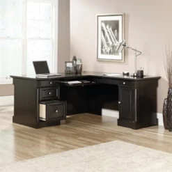 Edge Water 2 Piece Oak L Shaped Desk And Black Library Bookcase -CYMAX Sales 1902665 4 L