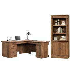 Palladia 2 Piece L Shaped Computer Desk And 3 Shelf Bookcase Set In Vintage Oak