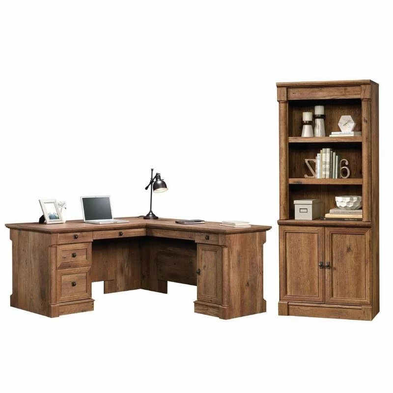 Palladia 2 Piece L Shaped Computer Desk And 3 Shelf Bookcase Set In Vintage Oak 3 Palladia 2 Piece L Shaped Computer Desk And 3 Shelf Bookcase Set In Vintage Oak