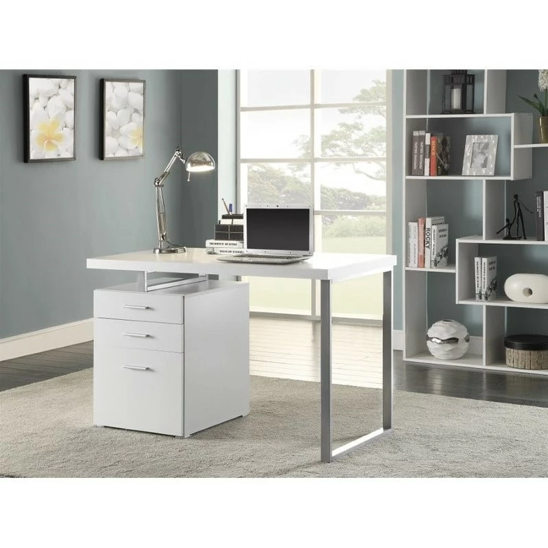 Coaster Hilliard 2PC 3 Drawer Computer Desk And Bookcase Set In White 6 Coaster Hilliard 2PC 3 Drawer Computer Desk And Bookcase Set In White - Image 4