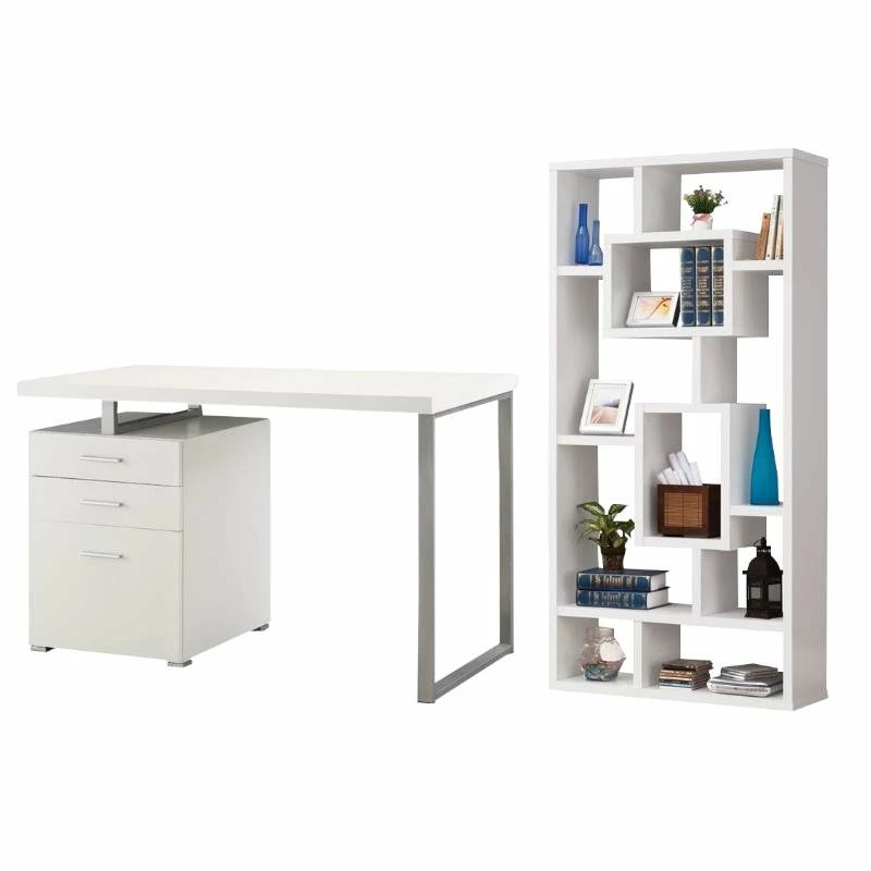 Coaster Hilliard 2PC 3 Drawer Computer Desk And Bookcase Set In White 3 Coaster Hilliard 2PC 3 Drawer Computer Desk And Bookcase Set In White