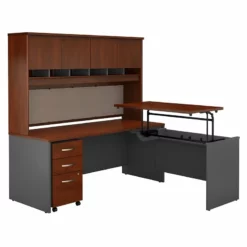 Series C 72W Sit To Stand L Shaped Desk Office Suite In Mocha Cherry -CYMAX Sales 1904654 L