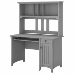Salinas Small Computer Desk With Hutch In Cape Cod Gray - Engineered Wood