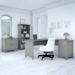 Bush Furniture Salinas 60W L Shaped Desk Office Suite In Cape Cod Gray -CYMAX Sales 1912833 1 L