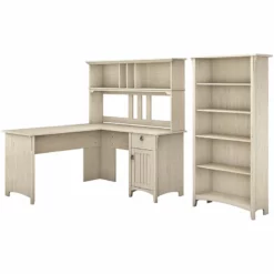Bush Furniture Salinas 60W L Shaped Desk With Hutch And Bookcase In Cape Cod Gray