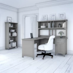 Bush Furniture Salinas 60W L Shaped Desk With Hutch And Bookcase In Cape Cod Gray -CYMAX Sales 1912845 1 L