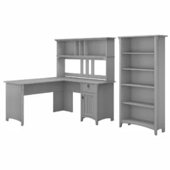 Bush Furniture Salinas 60W L Shaped Desk With Hutch And Bookcase In Cape Cod Gray -CYMAX Sales 1912845 L