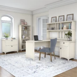 Salinas L Shaped Desk With Hutch And Storage In White/Shiplap - Engineered Wood -CYMAX Sales 1912847 1 L