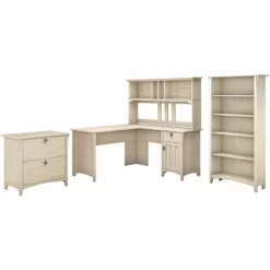 Salinas L Shaped Desk With Hutch And Storage In White/Shiplap - Engineered Wood -CYMAX Sales 1912847 L