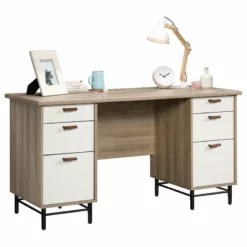 Sauder Anda Norr Executive Desk In Sky Oak And White -CYMAX Sales 1922416 11 L