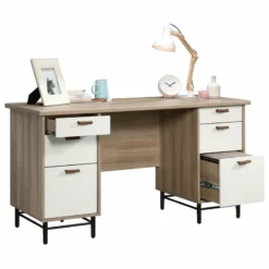 Sauder Anda Norr Executive Desk In Sky Oak And White -CYMAX Sales 1922416 12 L