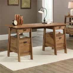 Sauder Trestle Executive Desk In Vintage Oak -CYMAX Sales 1922468 10 L