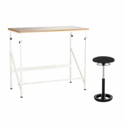 Safco Elevate 48" Standing Desk With Drafting Chair In Cream And Black