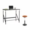 Safco Elevate 48" Standing Desk With Drafting Chair In Walnut And Orange -CYMAX Sales 1923468 L