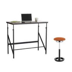 Safco Elevate 48" Standing Desk With Drafting Chair In Walnut And Orange