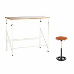 Safco Elevate 48" Standing Desk With Drafting Chair In Cream And Orange