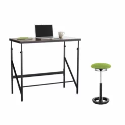 Safco Elevate 48" Standing Desk With Drafting Chair In Walnut And Green