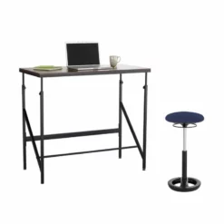 Safco Elevate 48" Standing Desk With Drafting Chair In Walnut And Blue