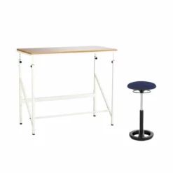 Safco Elevate 48" Standing Desk With Drafting Chair In Cream And Blue
