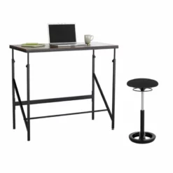 Safco Elevate 48" Standing Desk With Drafting Chair In Walnut And Black